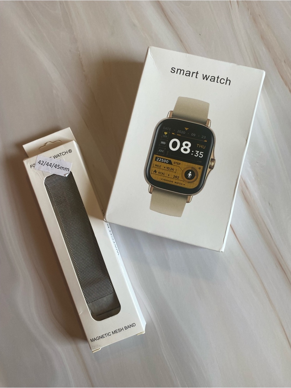 Smart Watch with Black Strap and Silver Magnetic Mesh Band Bundle